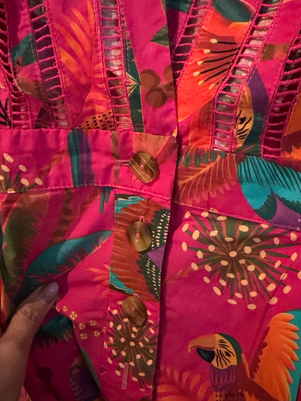 Farm Rio Pink Macaw Party Organic Cotton Romper Size L Excellent Condition View 5